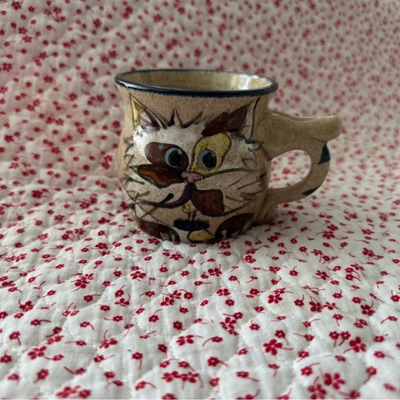 Vintage 70s 80s Handmade Handpainted Ceramic Cat Mug - Picture 9 of 9
